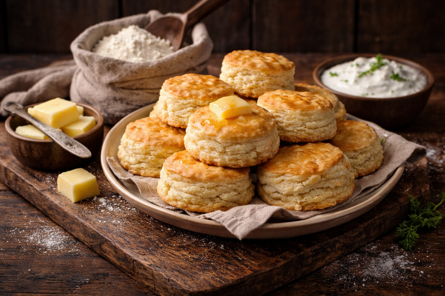 Southern breads including sour cream biscuits, cornbread, and dinner rolls
